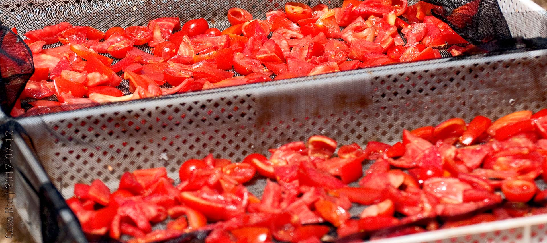 Tomaten geschnitten vor dem trocknen.